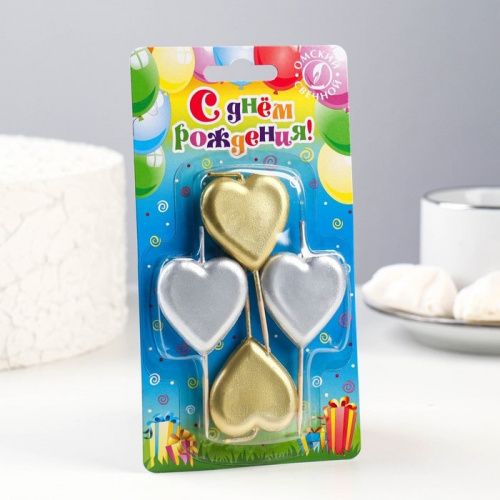 Свечи в торт "Сердечки", 4шт фото 3