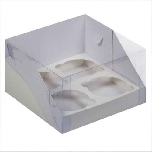 Коробка для 4 капкейков с прозр. крышкой, белая 16*16*10см