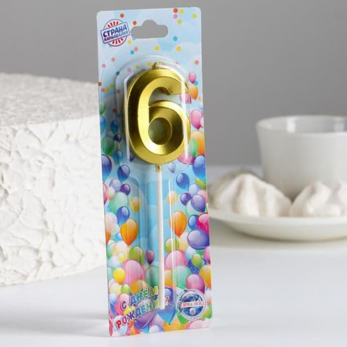 Свеча цифра "6" Грань, золото