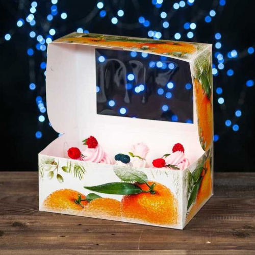 Коробка на 6 капкейков "Апельсины" 25*17*10 см