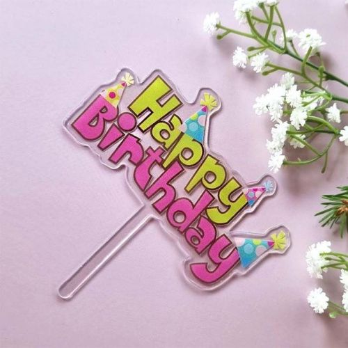 Акриловый топпер «Happy Birthday» прозрачный с цветной надписью фото 2 Акриловый топпер «Happy Birthday» прозрачный с цветной надписью фото 2